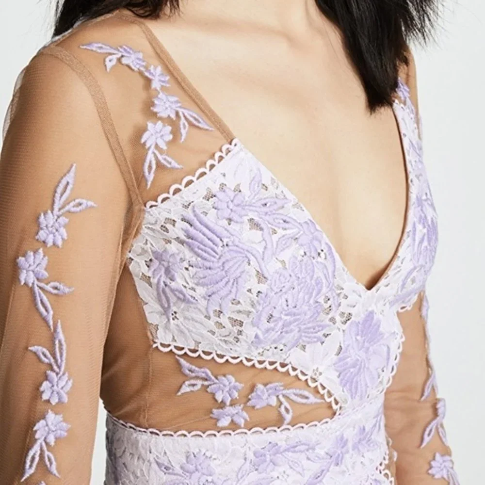 For Love and Lemons Matador Tulle Floral Lace Dress in Lilac Purple - Size Small - Picture 4 of 15